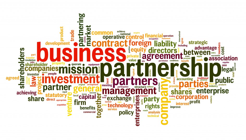 Business partnership concept in tag cloud on white